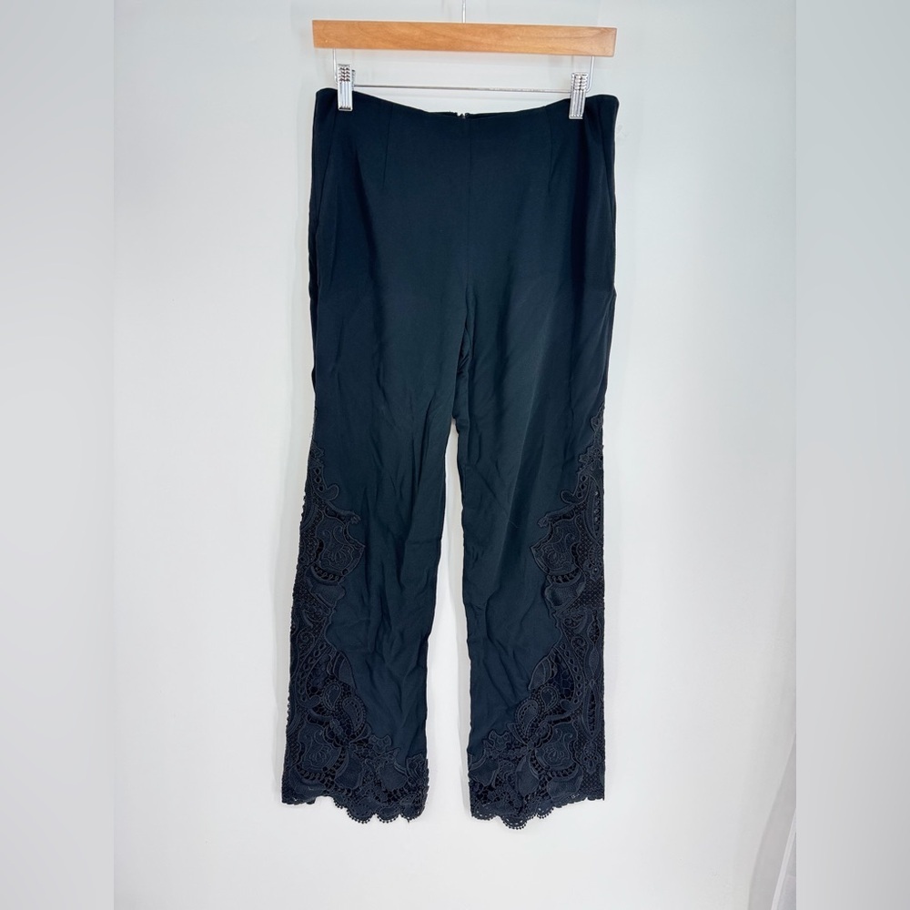 Jonathan Simkhai Lace Hem High Rise Zip Up Flare Leg Pants